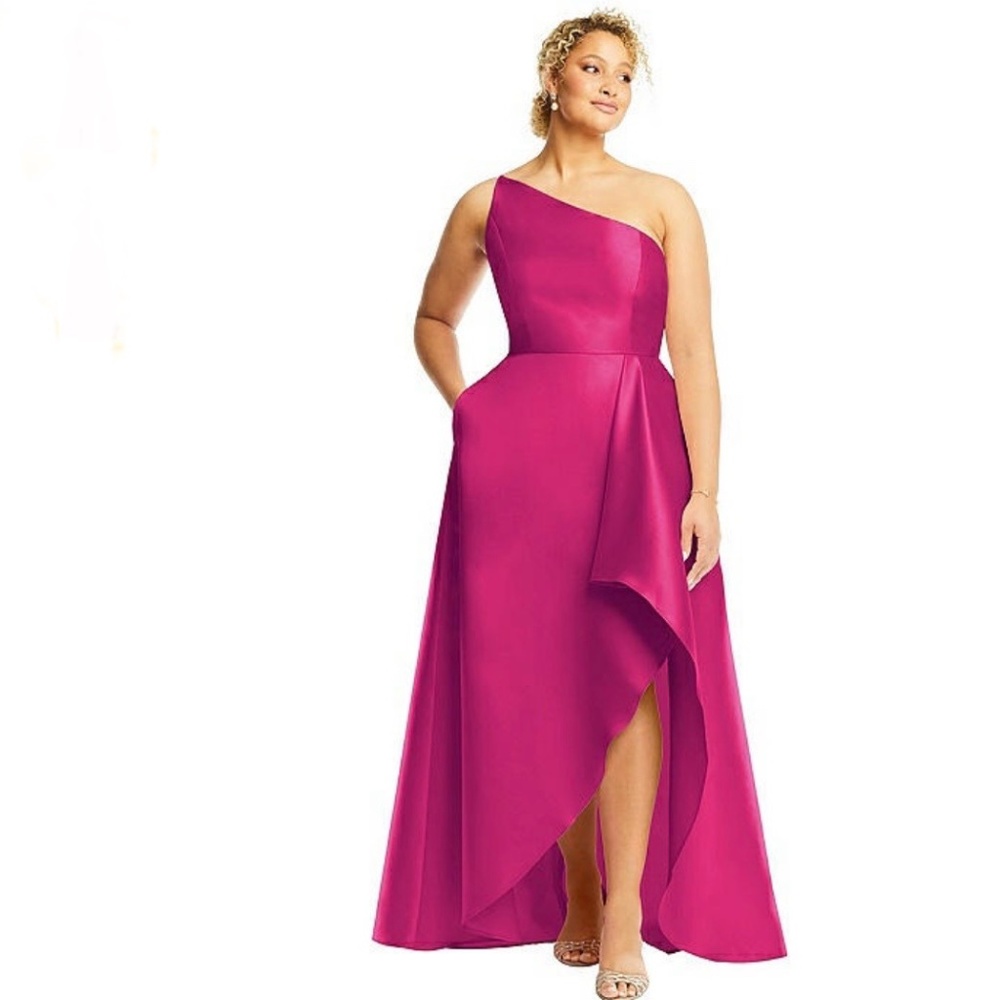 Alfred Sung one shoulder Satin Gown D831  -size 8 Pink NWT